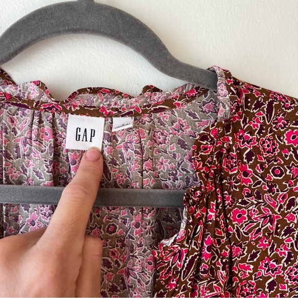GAP Sleeveless Floral Midi Dress Medium Brown Boho Cottagecore Ruffle Tie Waist - Picture 4 of 15
